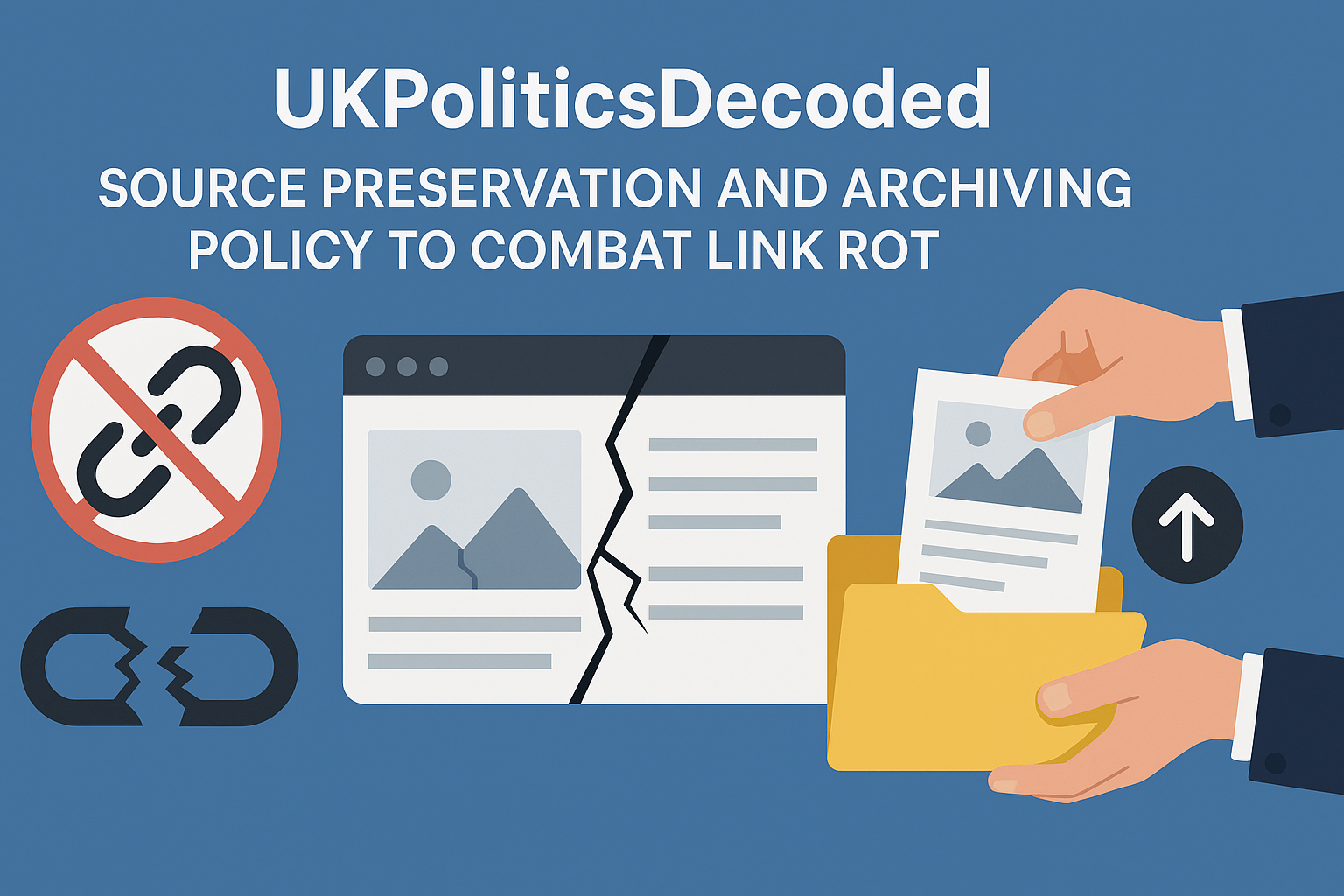 Visual representation of UKPoliticsDecoded's new source preservation and archiving policy to combat link rot
