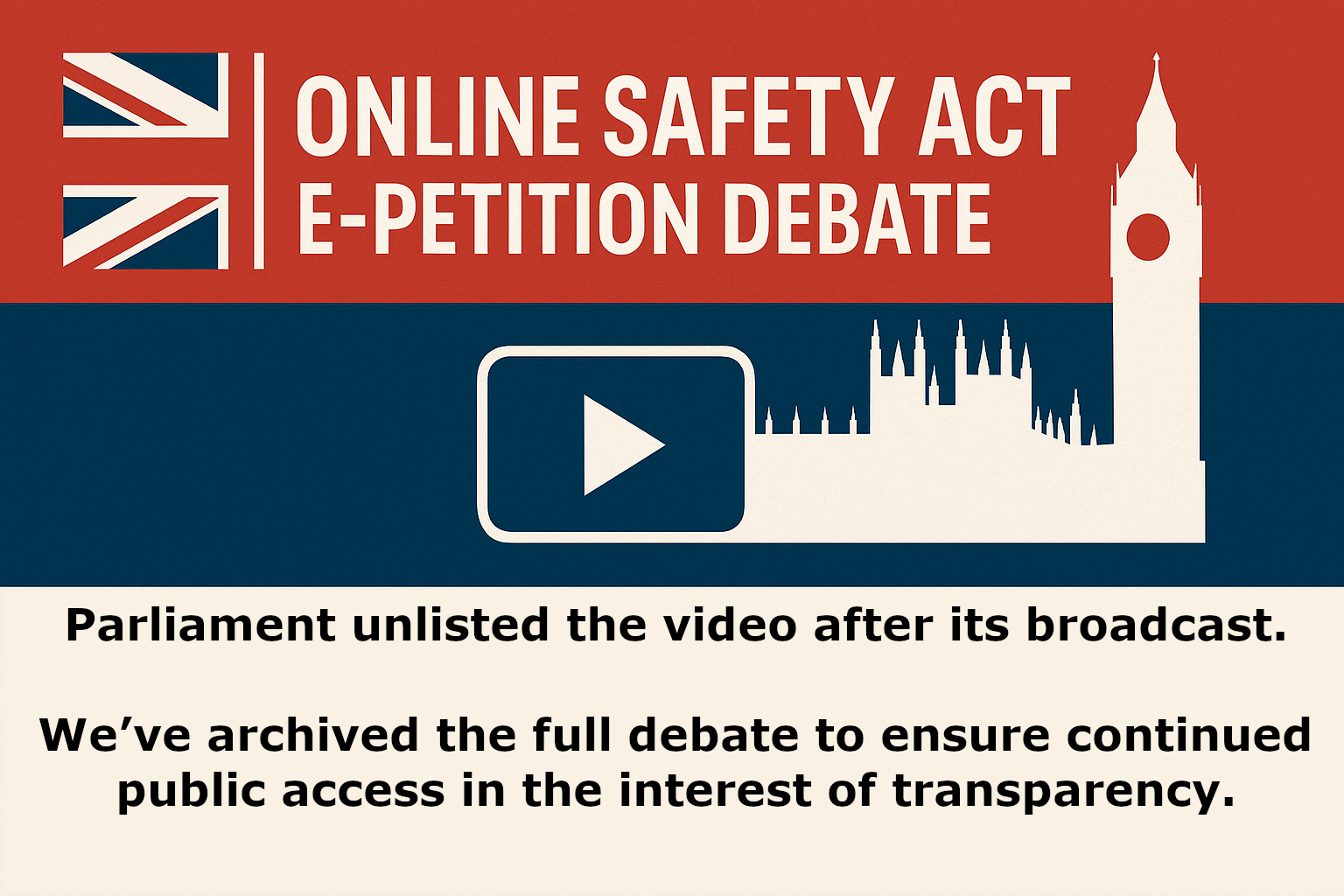 Online Safety Act e-petition debate video to ensure democratic accountability through archived access
