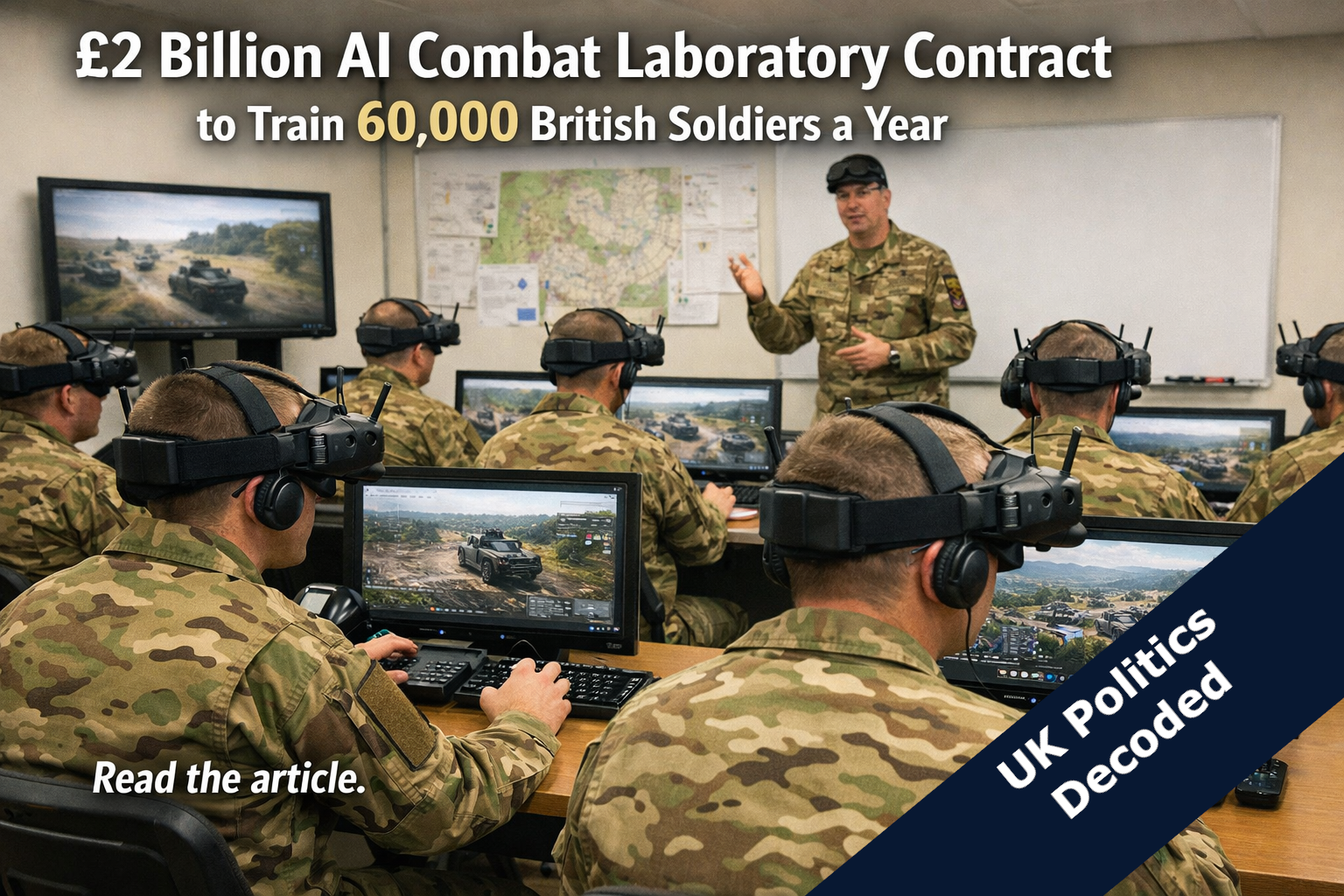 Illustration representing the British Army's new AI powered Combat Laboratory training platform announced under the Defence Investment Plan in July 2026