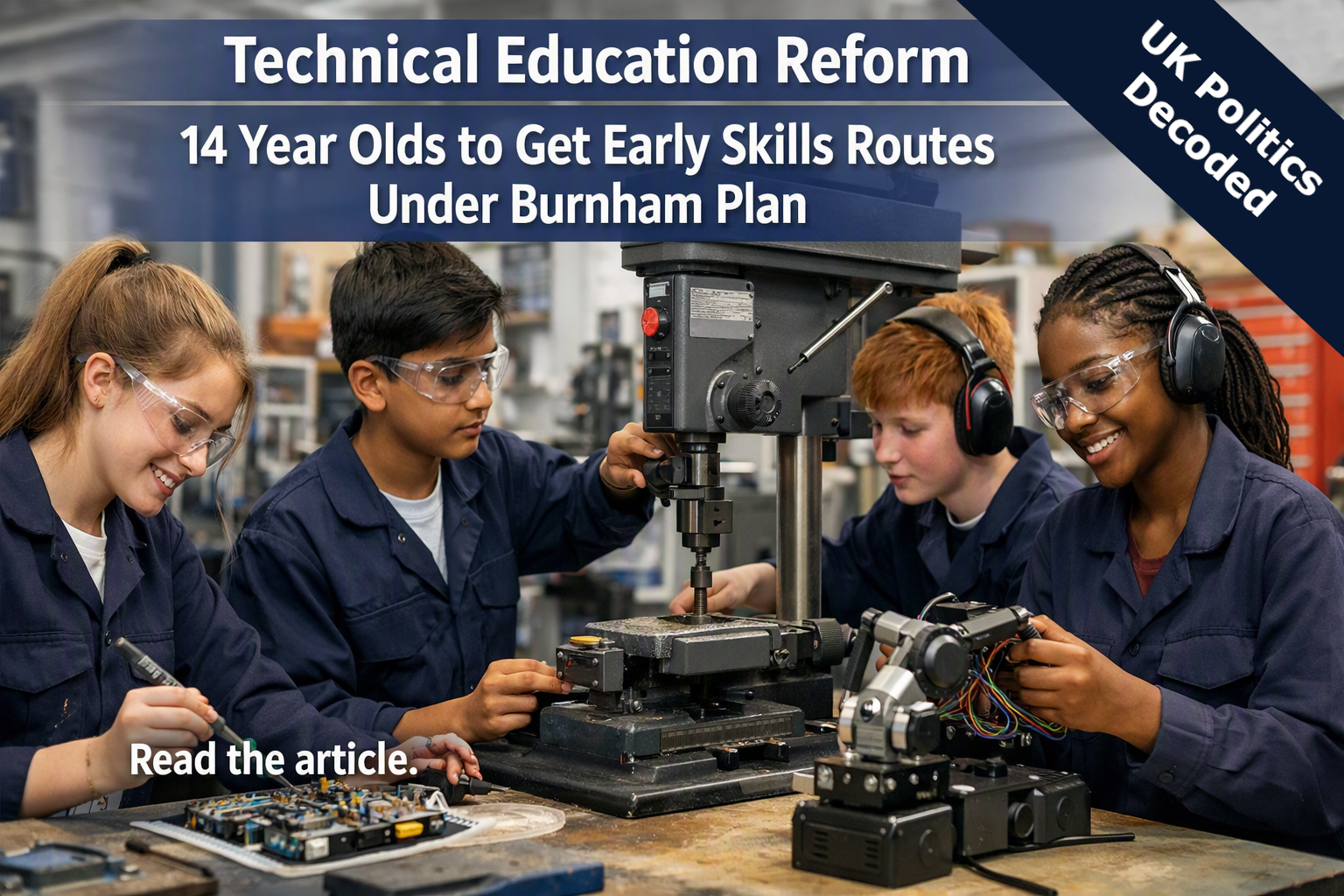 Young people in a technical workshop, representing new vocational education pathways for 14 year olds in England