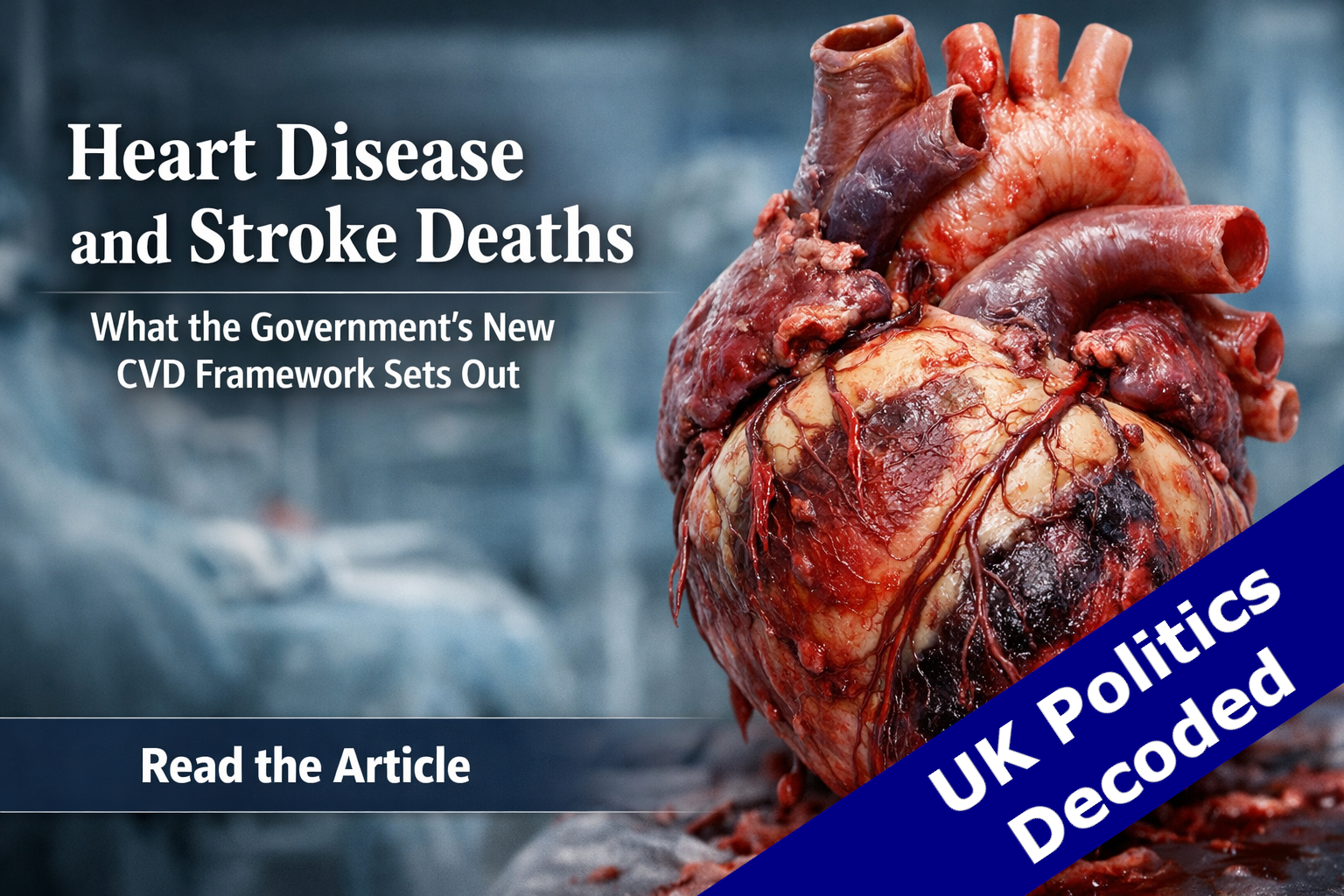 Illustration representing the UK government's Cardiovascular Disease Modern Service Framework, published 7 July 2026, aiming to cut premature heart disease and stroke deaths by 25 per cent within a decade