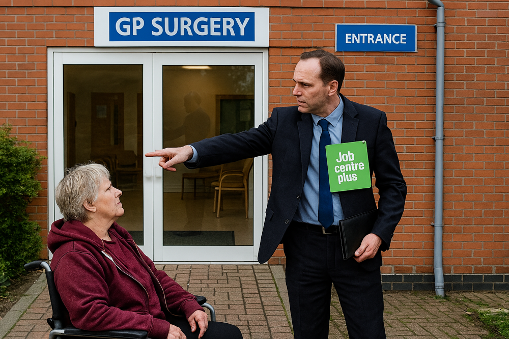 Work coaches in GP surgeries - examining the blurred lines between healthcare and welfare surveillance