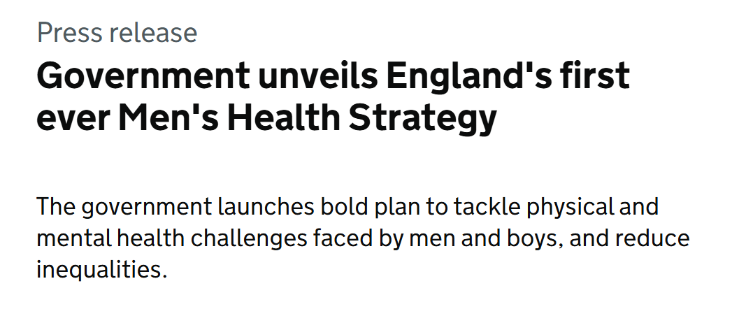 England's first men's health strategy aims to address male health inequalities and improve outcomes