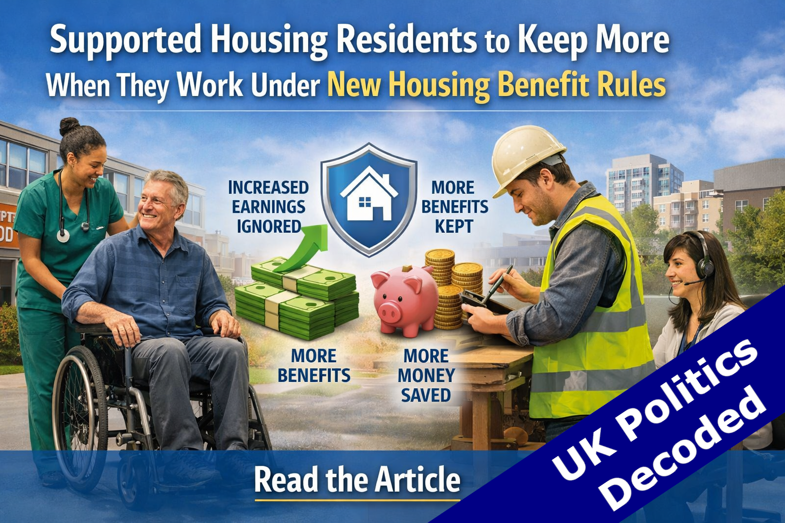 Illustrated graphic representing the Housing Benefit earned income disregards reform for supported housing residents, July 2026