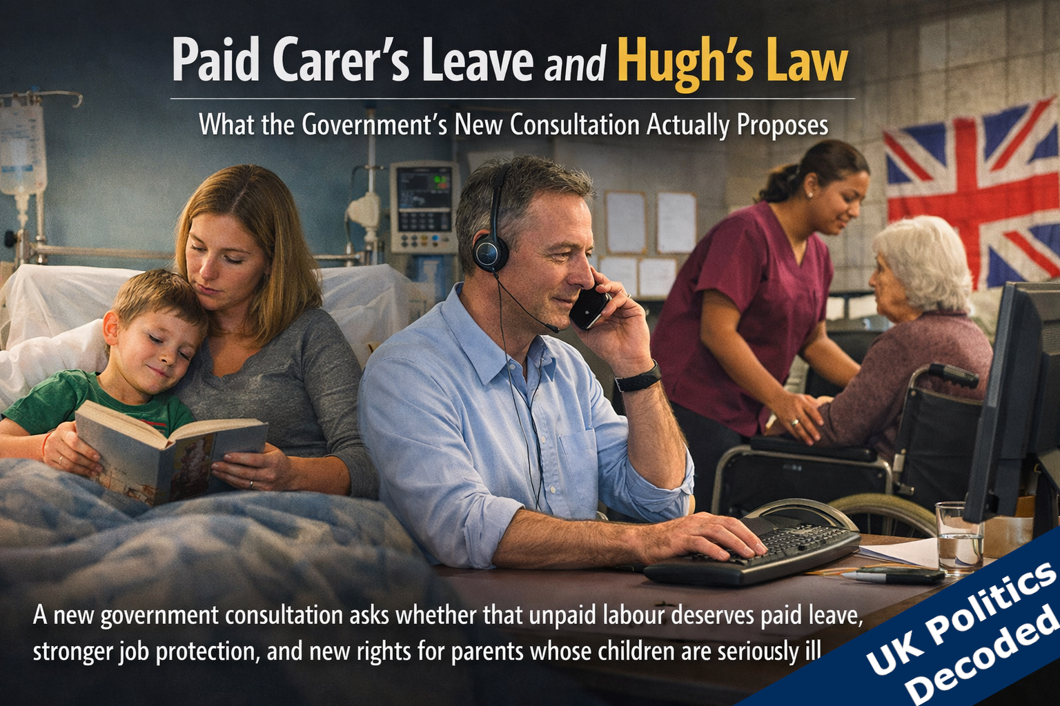 Illustration representing unpaid carers and workplace rights in the UK